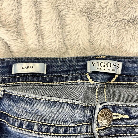 Vigoss Jeans Women 24 Capri Medium Wash Stretch Denim Embroidered Western Boho - Picture 4 of 10